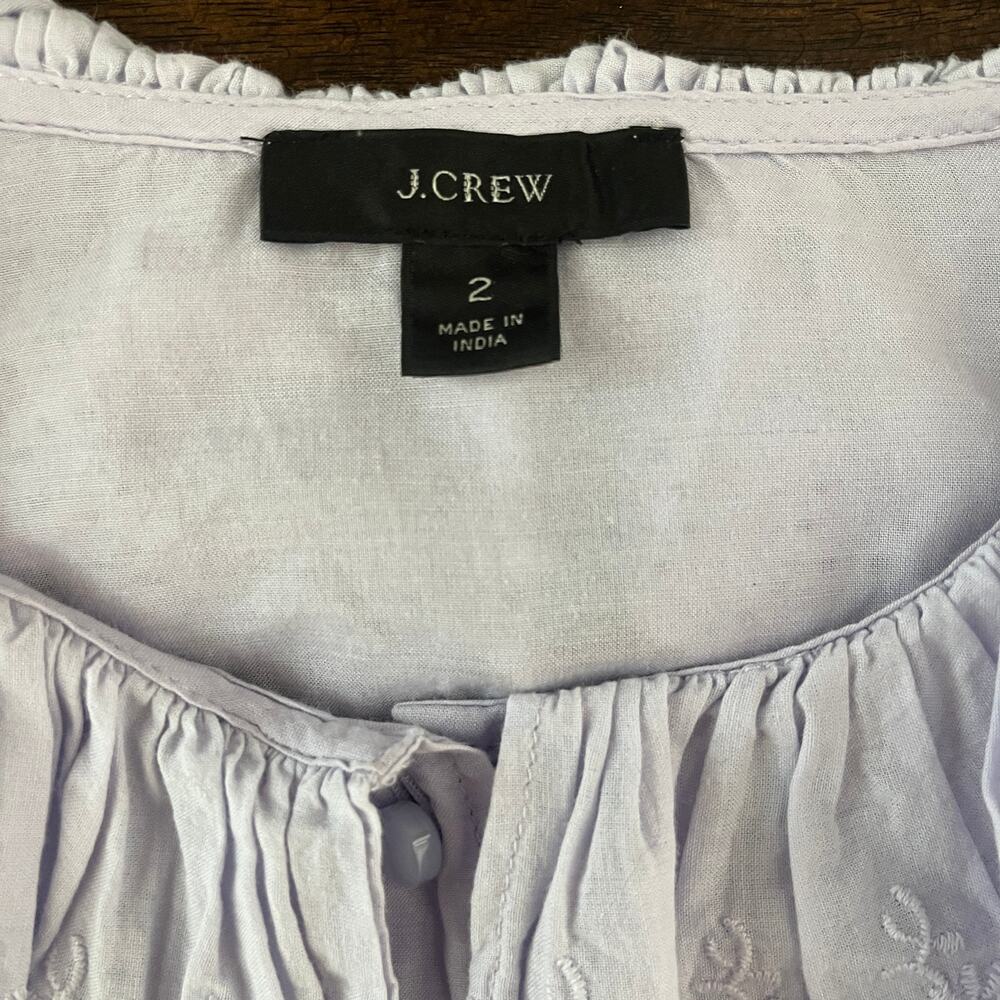 J.Crew Embroidered Ruffle Collar Eyelet Long Sleeve Blouse Shirt Top Lavender 2 - Picture 4 of 10